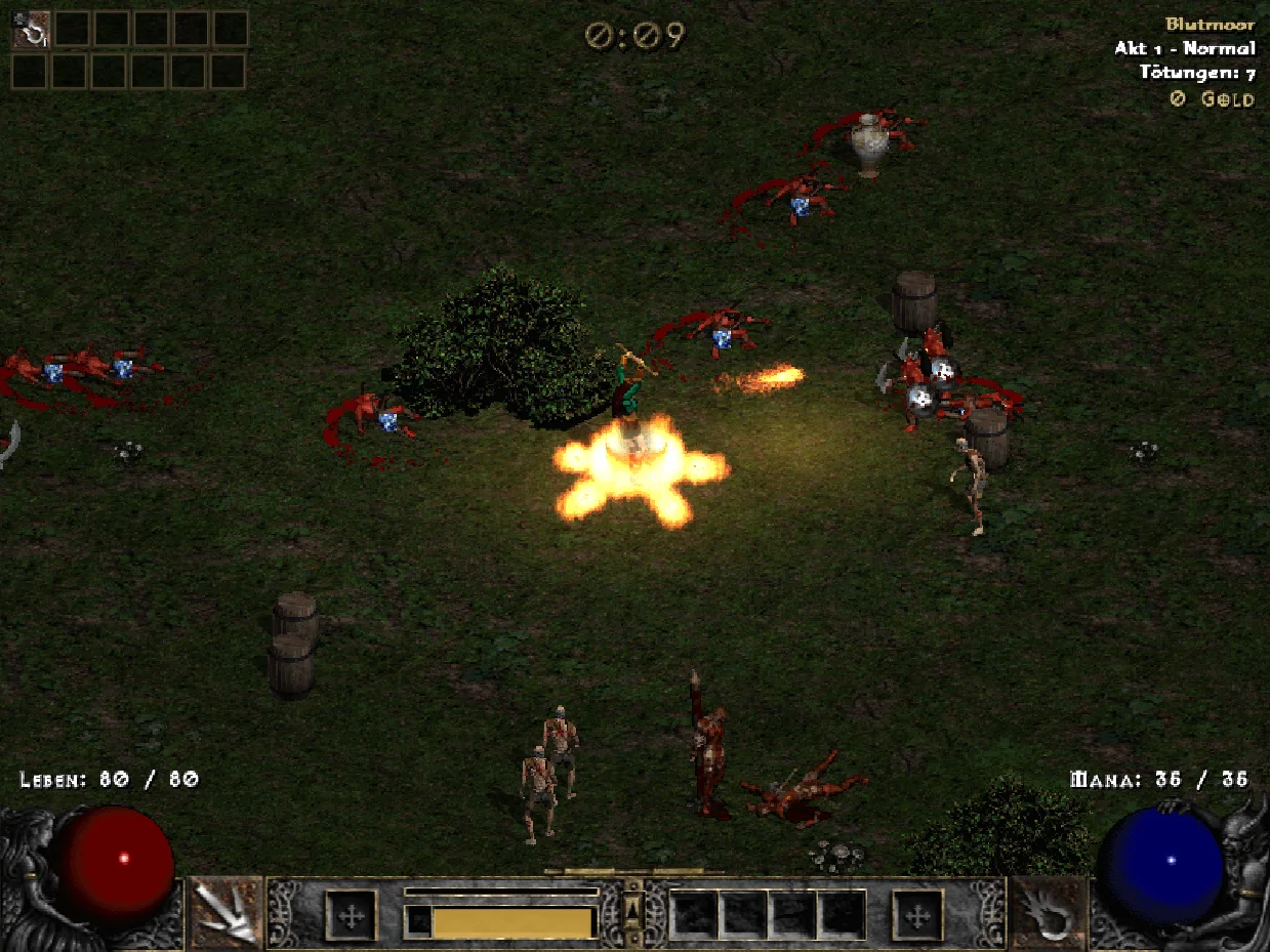 Im Spiel: Gebietsnamen, Leben, Mana und Gold