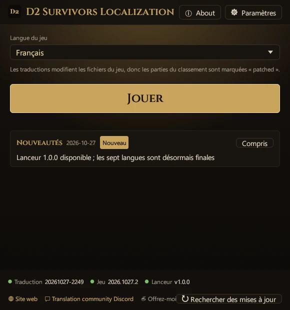 Lanceur (version bureau) : écran principal